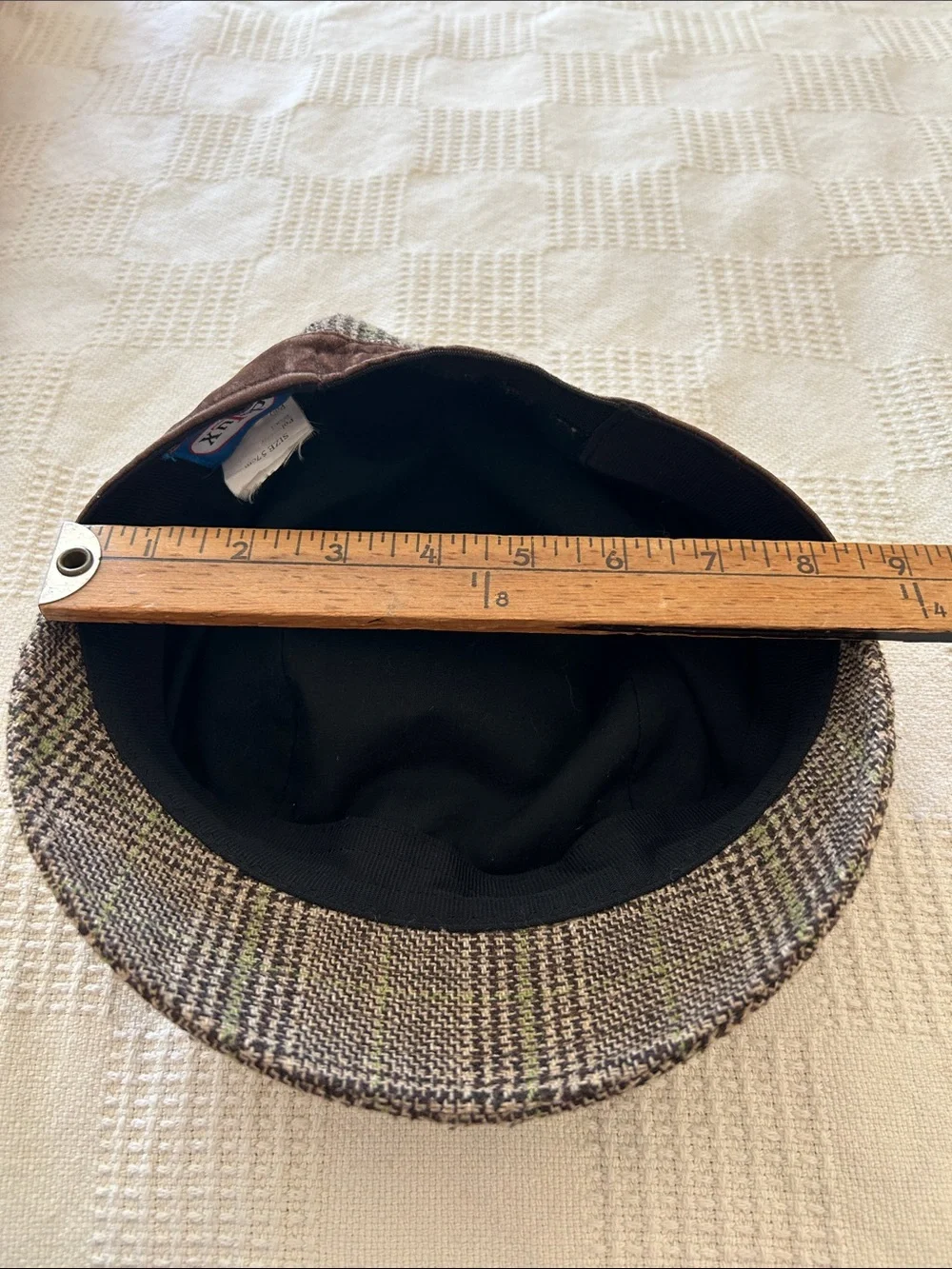 Brown Plaid flapper, Pageboy Hat with Brown velvet Band large